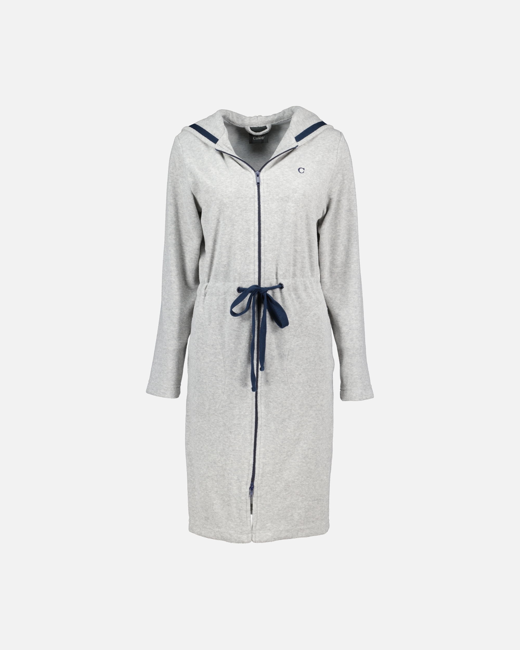 Bademantel für Weiblich Cawö Cawö Bademäntel Damen Kurzmantel mit Kapuze Active 821 grau-melange-navy - 71 M