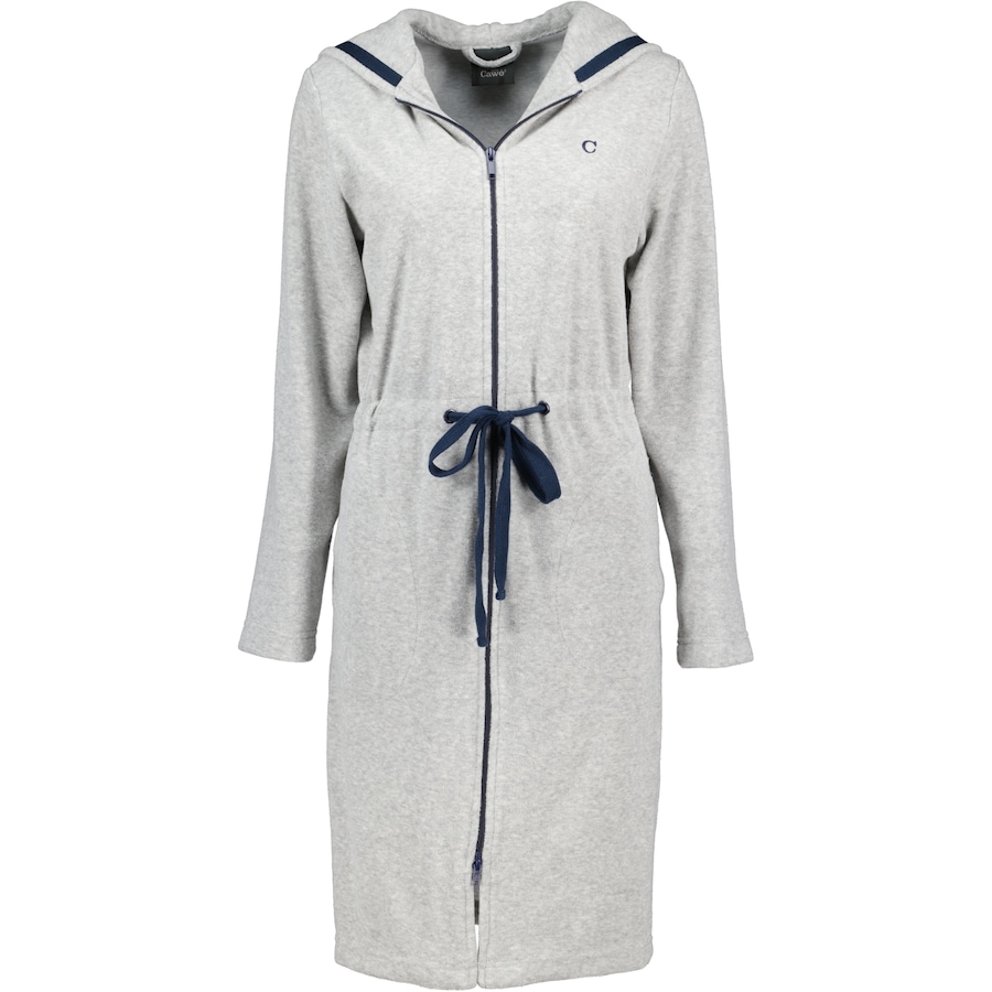 Cawö Bademäntel Damen Kurzmantel mit Kapuze Active 821 grau-melange-navy - 71 L Weiss