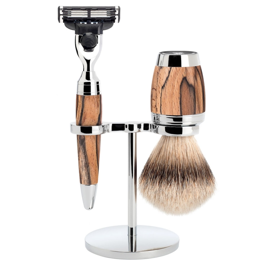 Mühle Stylo 3 tlg Rasierset Silberspitz, Mach3 Griff Gestockte Buche Herren
