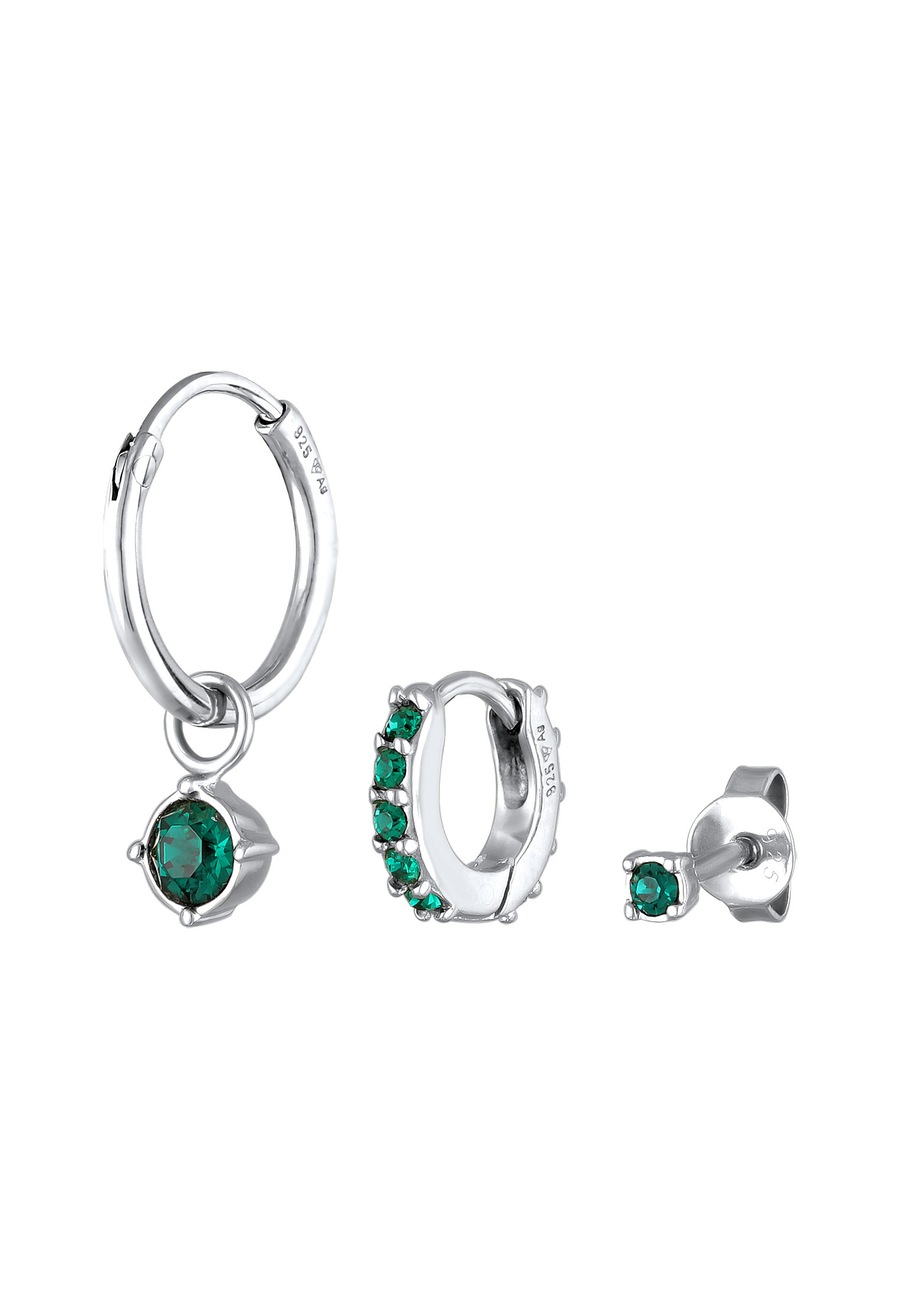 Elli Set Kristall Ohrstecker Creolen 925 Silber Grün Damen