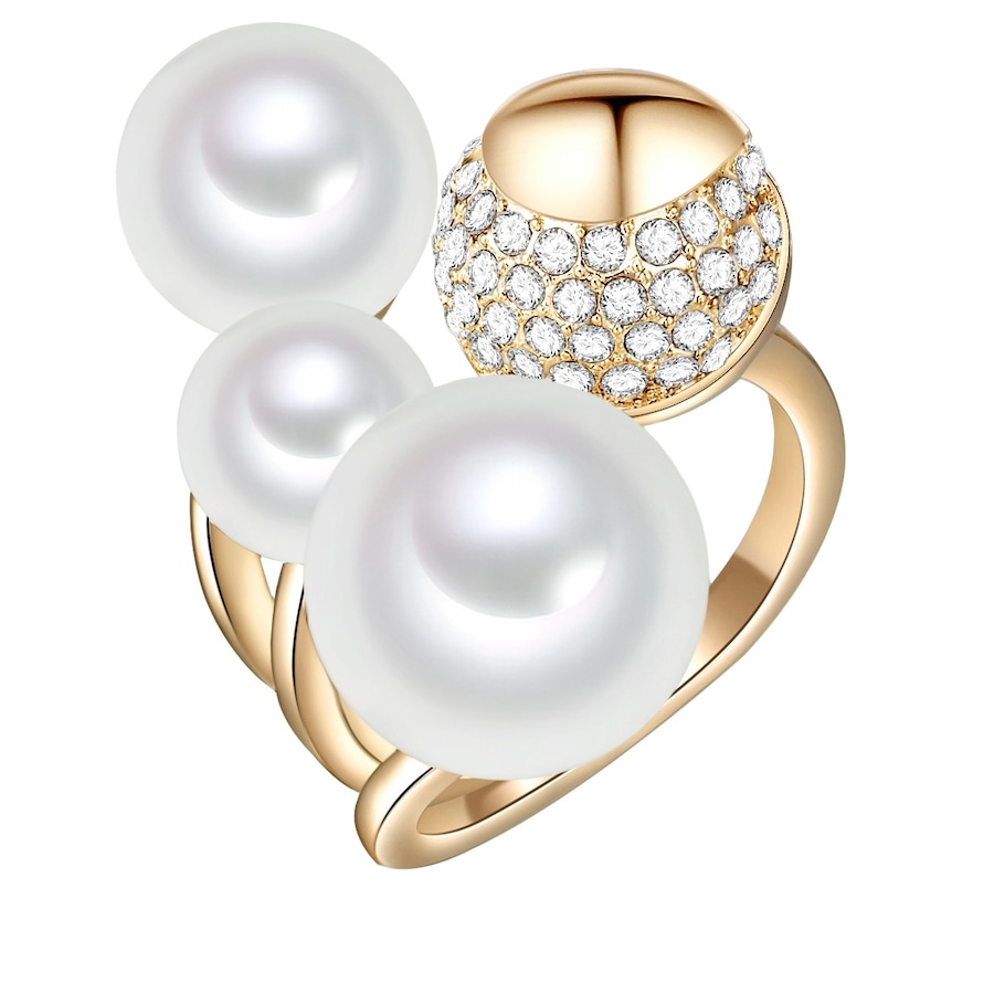 Lulu & Jane Perlen-Ring Messing Glas Muschelkernperle in Gelbgold 54 Damen