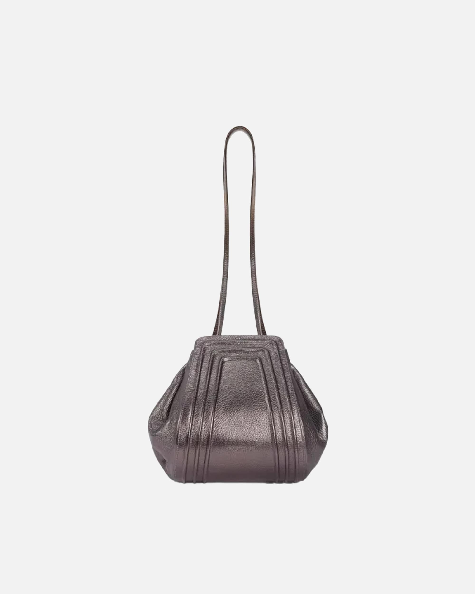 Tasche für Unisex Gretchen Schultertasche aus italienischem Kalbsleder grau