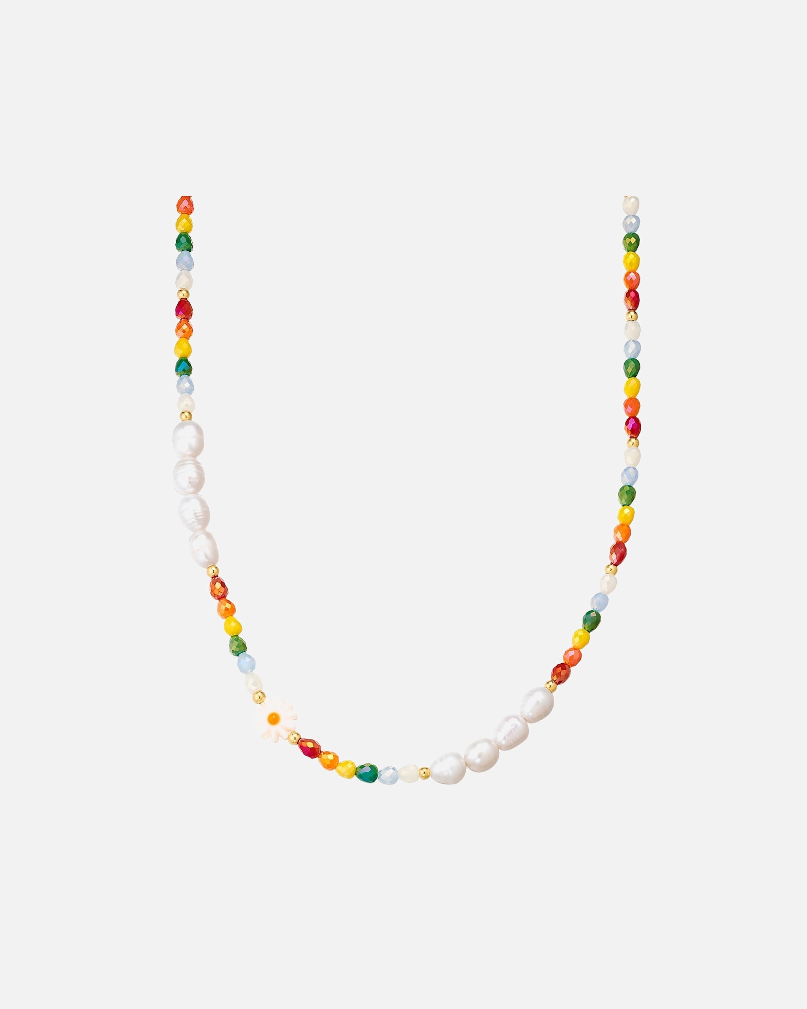 Halskette für Weiblich Yokoamii Halskette Blume aus Metall-Legierung in gelbgold mit Glas Süßwasser-Zuchtperle 44,0 cm Basiskette + 5,0 cm Verlängerung