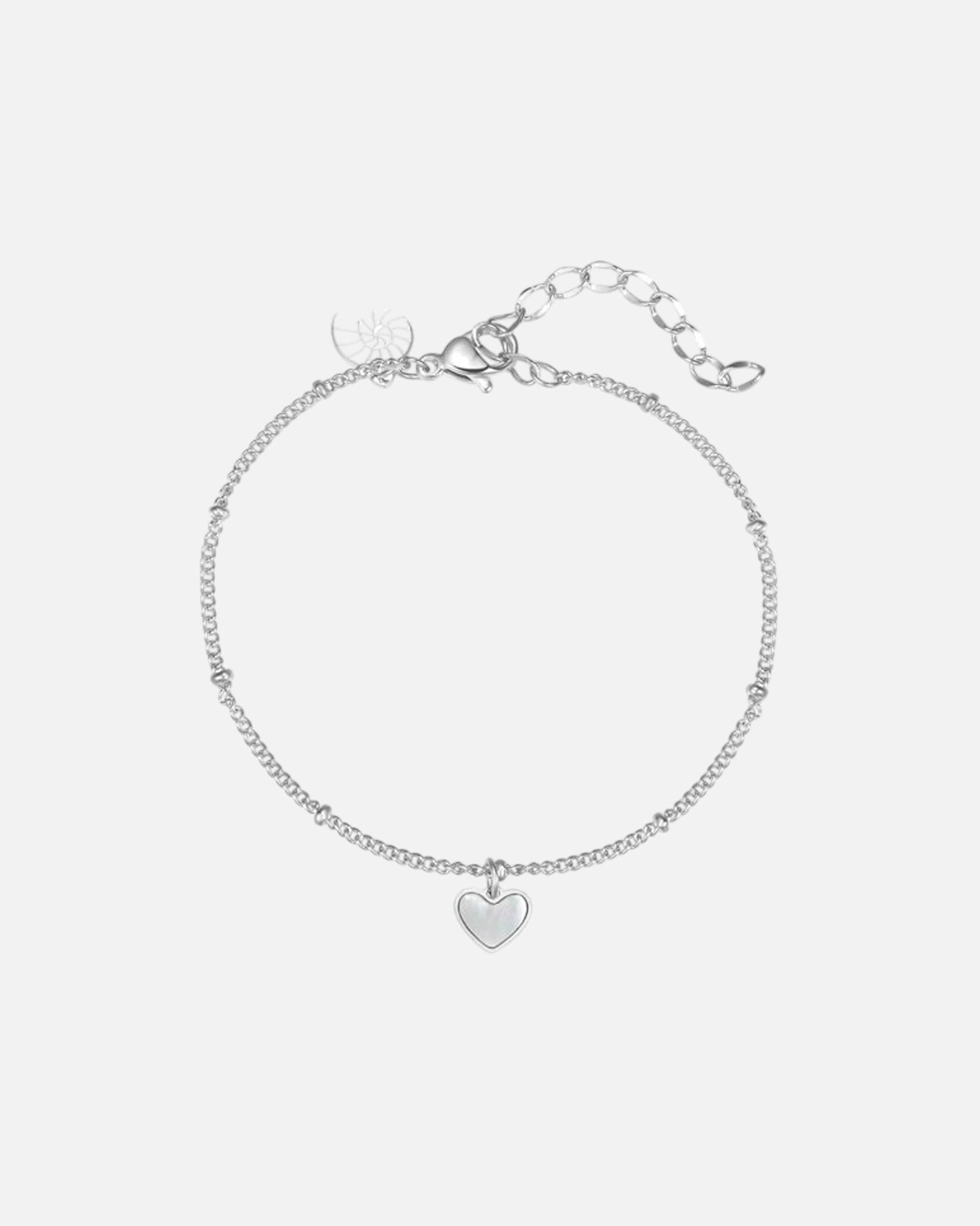 Armband für Weiblich Hey Happiness Default Brand Line Herz-Armband aus Edelstahl mit Muscheleinsatz – romantisches Geschenk zum Valentinstag Silber
