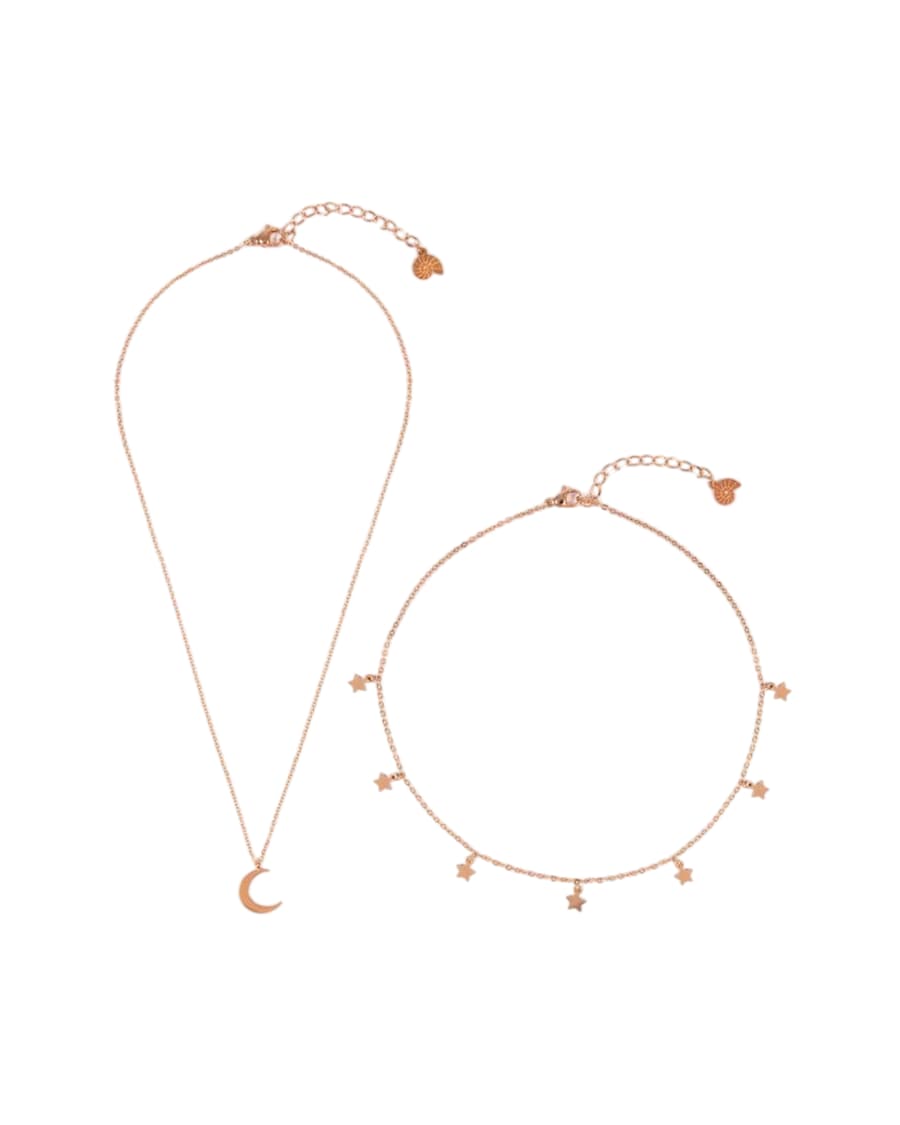 Hey Happiness Halsketten-Set mit Stern- und Mondanhänger Rosegold Nude Damen