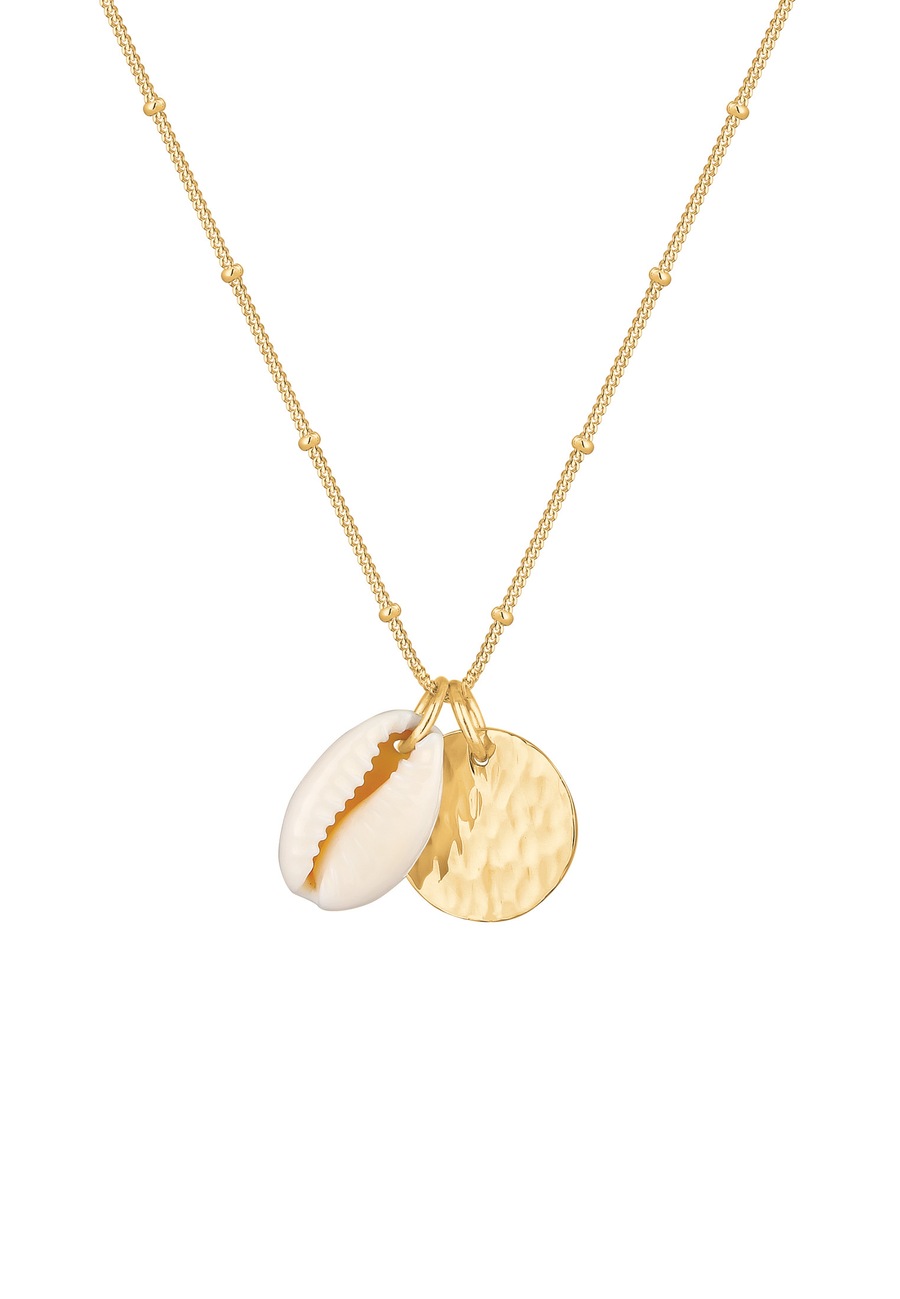 Elli Kauri Muschel Plättchen Kugelkette 925 Silber goldfarben Damen