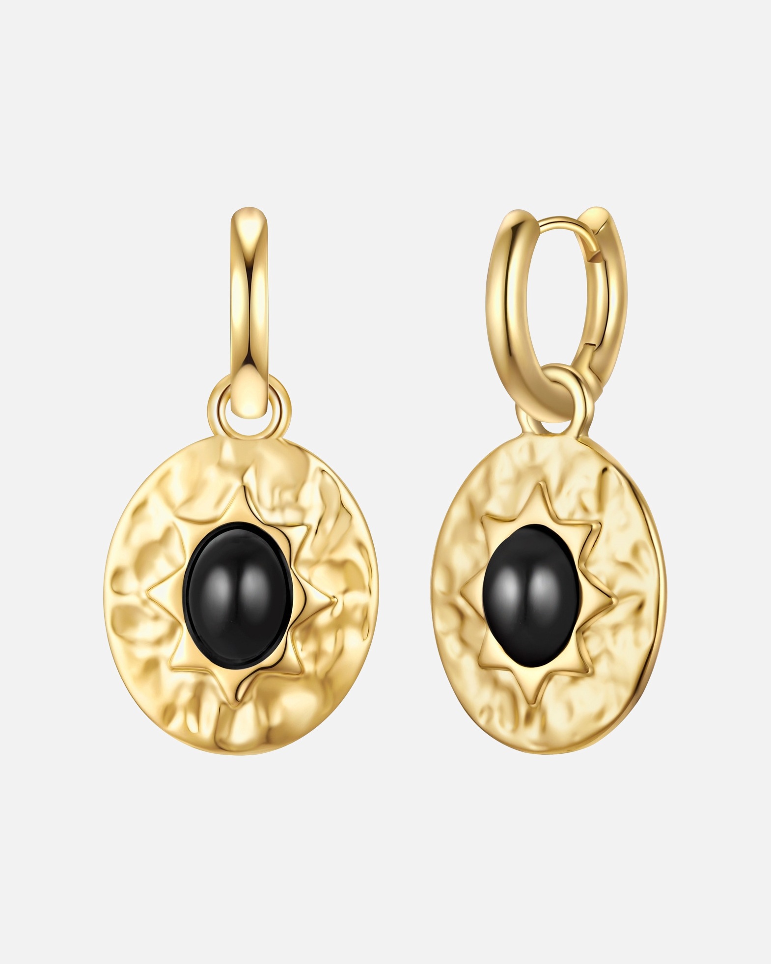 Creolen für Weiblich Yokoamii Creolen gelbgold Achat schwarz 34,4 mm