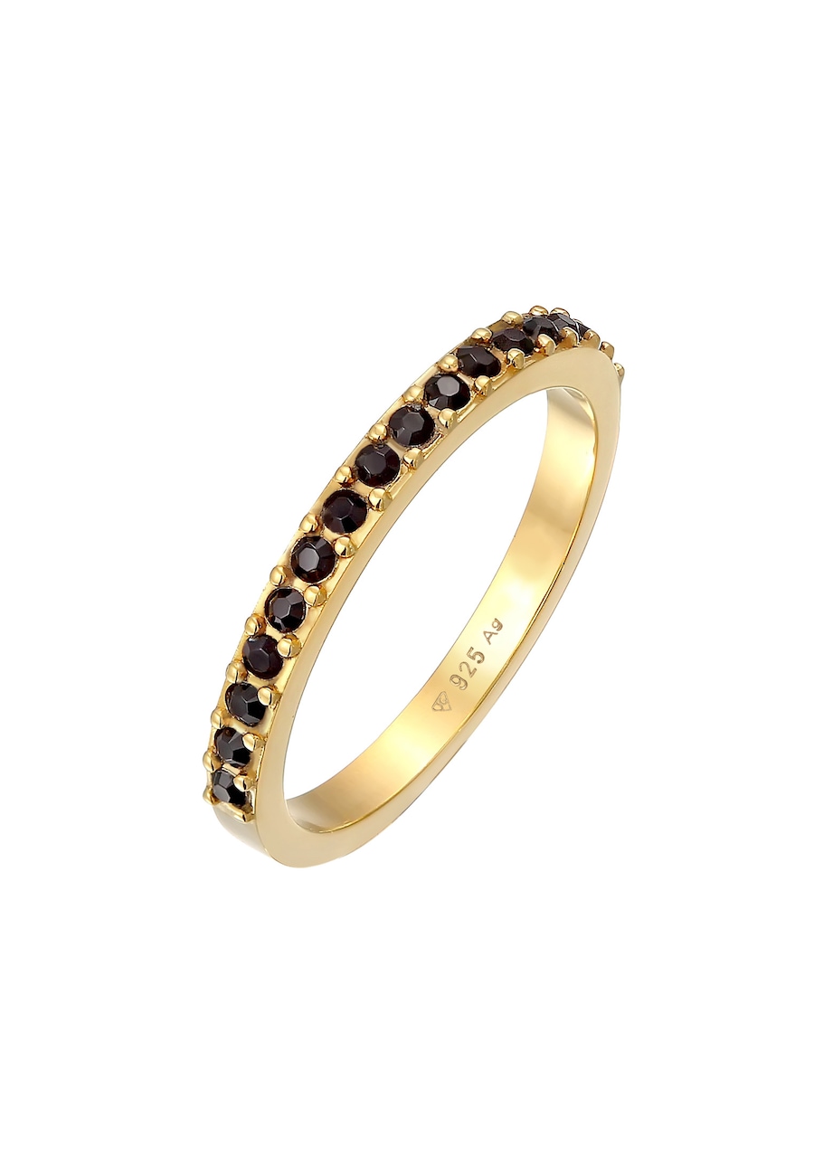 Elli Memoire Bandring Schwarz 925 Silber, mit Kristallen von Swarovski 52 Damen