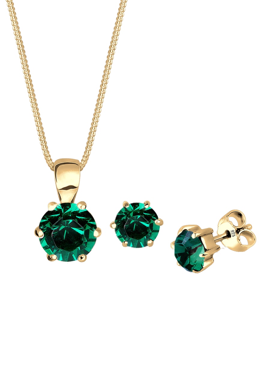 Elli Set Kette Ohrstecker 925 Silber, mit Kristallen von Swarovski golfarben Damen