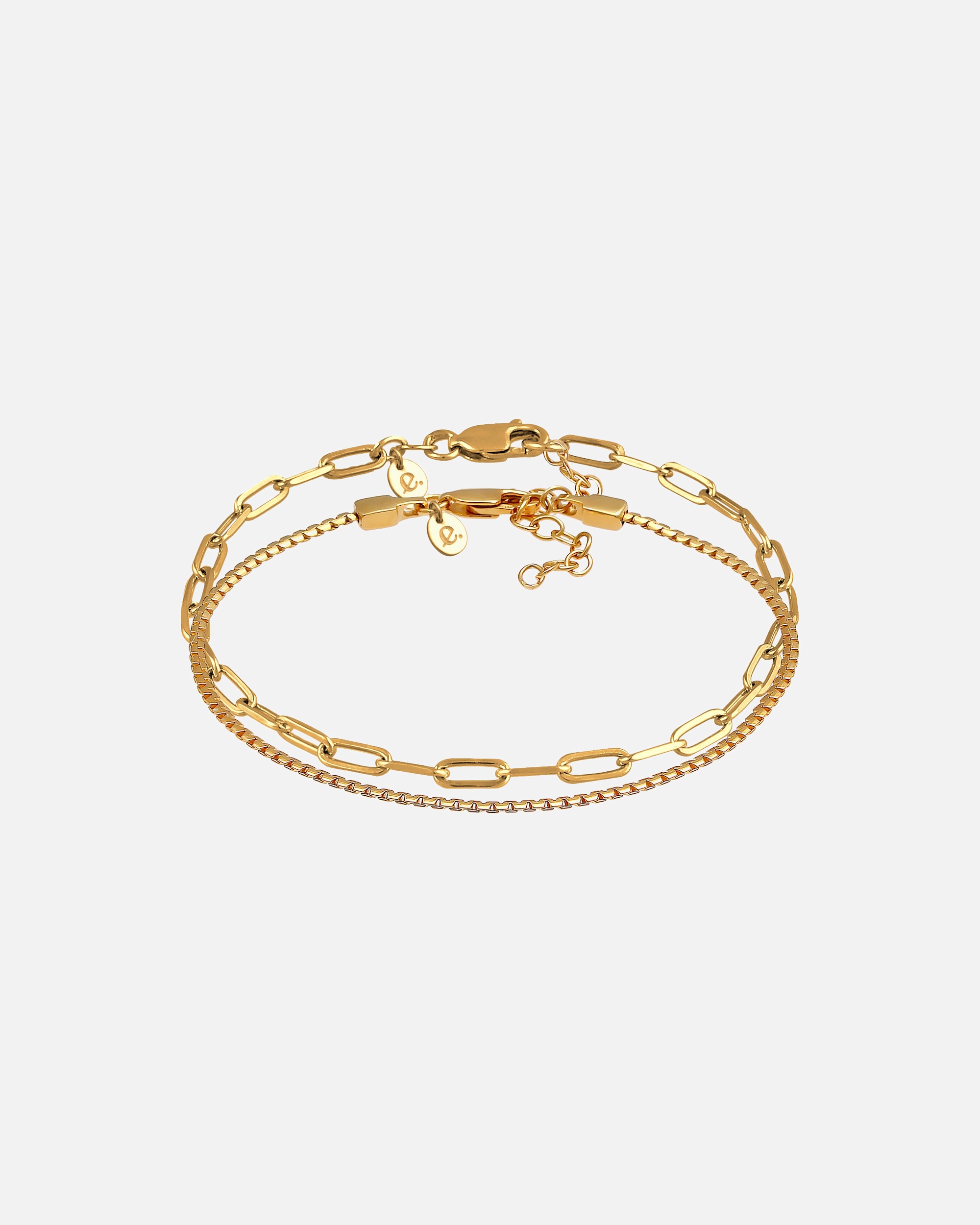 Armband für Weiblich Elli PREMIUM Glieder Oval Rund Basic 2er Set 925 Silber rhodiniert goldfarben