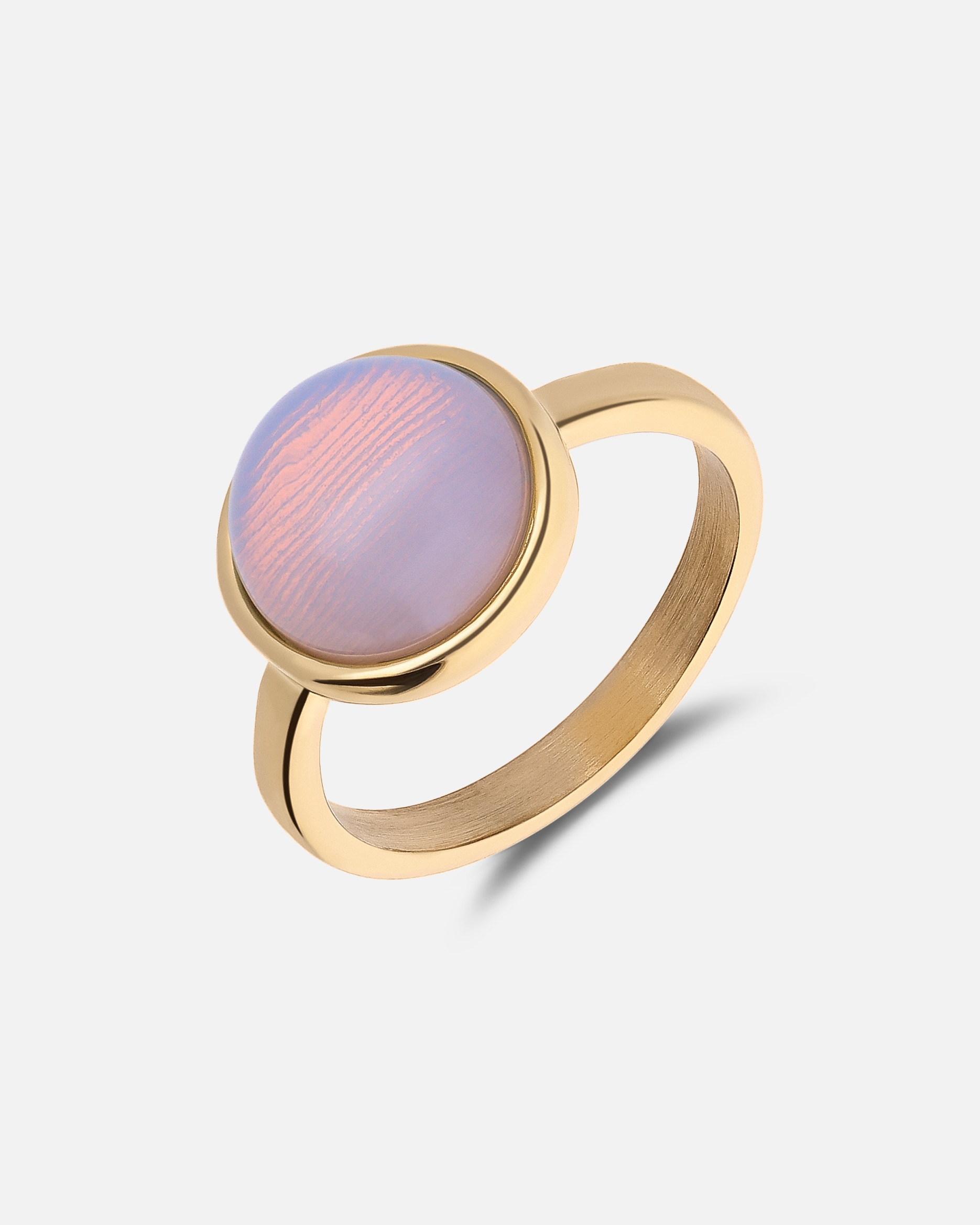 Ring für Weiblich Lucardi Ring Stahl - Gelbgold legiert Weißer Opal - 50mm