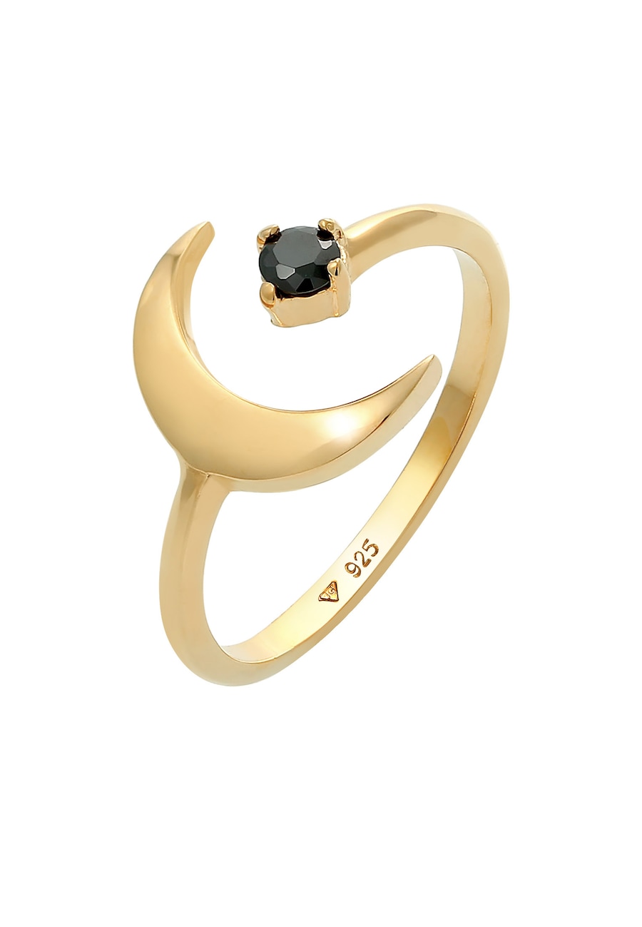 Elli Halbmond Astro Offen Zirkonia Schwarz 925 Silber goldfarben Damen