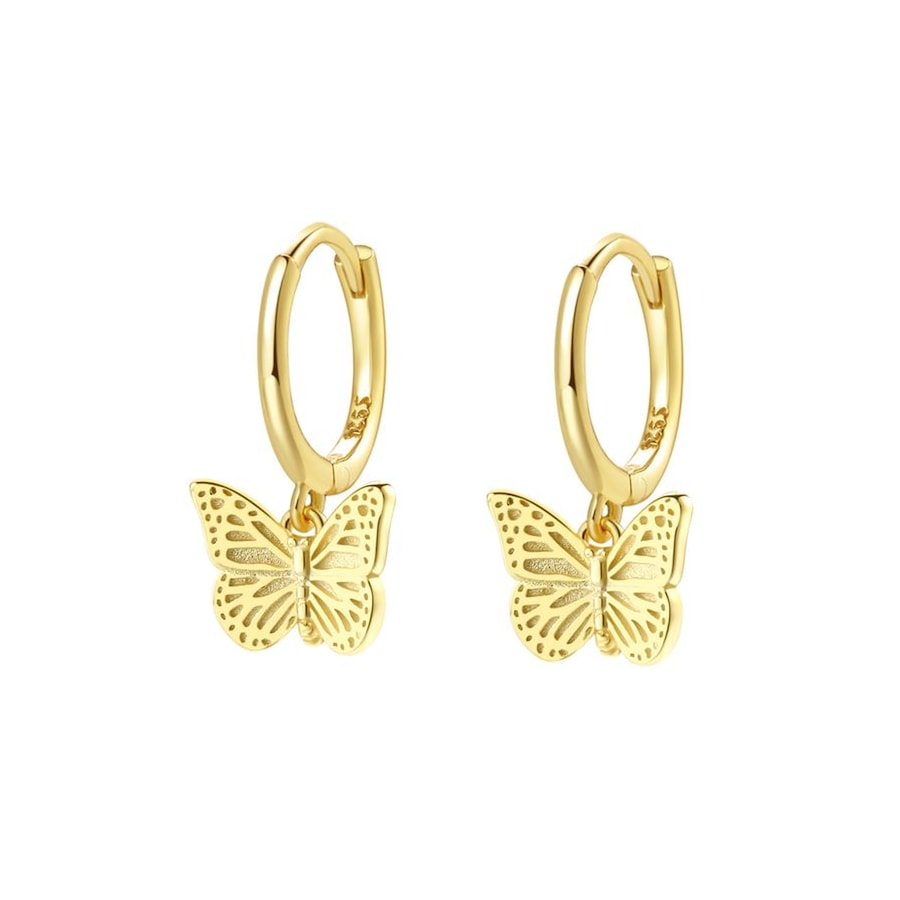 Hey Happiness Schmetterling Huggie Ohrringe aus 925er Sterlingsilber Gold Hellbraun Damen