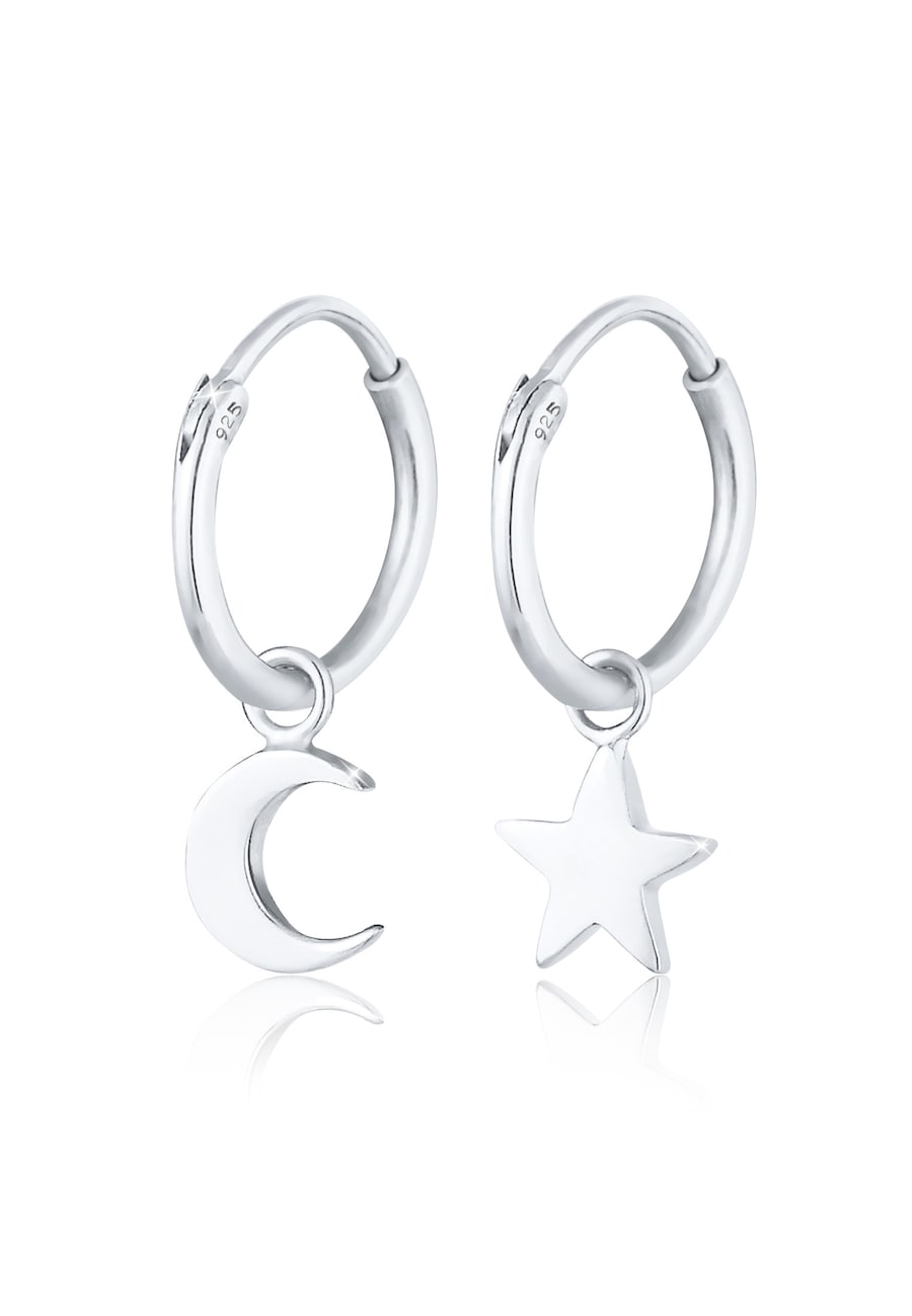 Elli Creolen Ohrhänger Stern Mond Astro Look 925 Silber silberfarben Damen