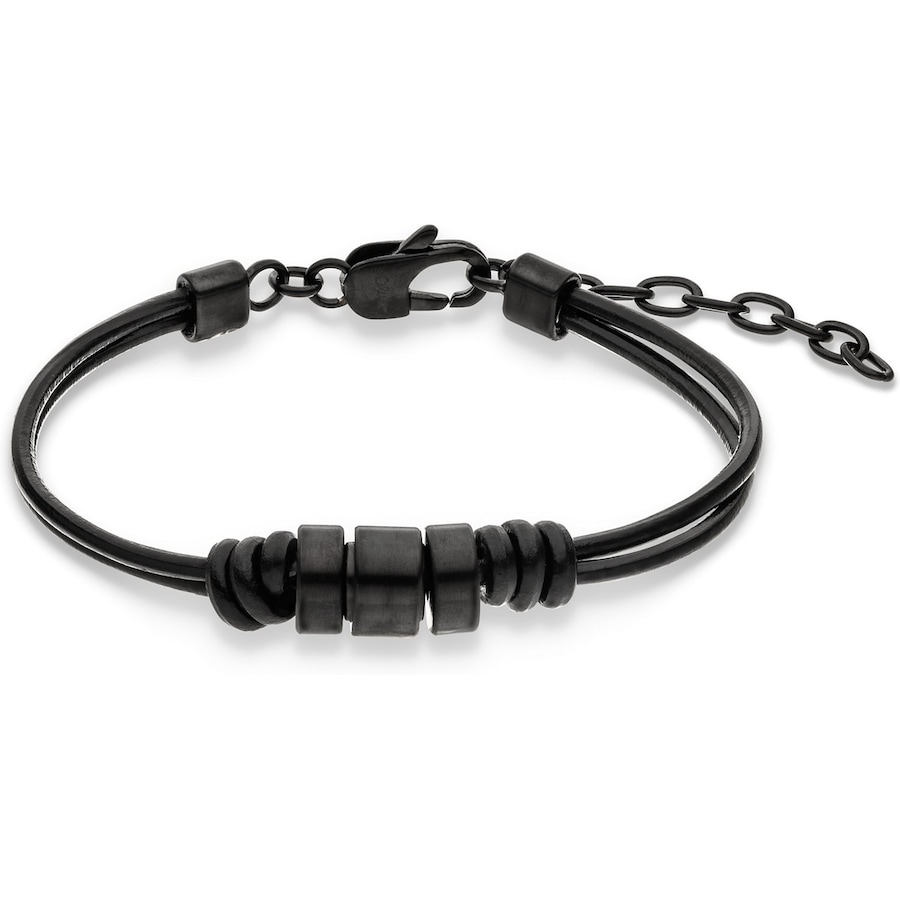 s.Oliver Armband Edelstahl, Leder schwarz Herren