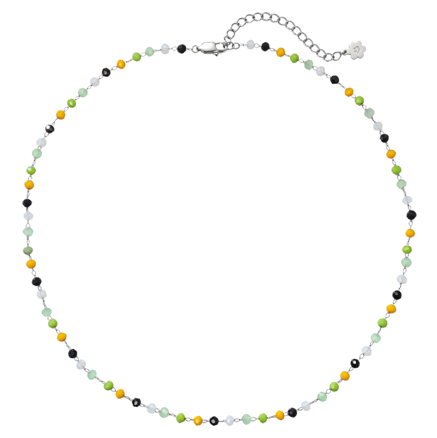 Hey Happiness Bunte Perlenkette – Farbintensive Halskette Edelstahl, wasserfest Silber Damen