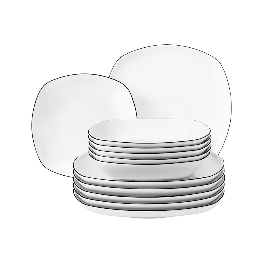 Seltmann Weiden Lido Black Line Tafelservice eckig 12er Set schwarz-weiß