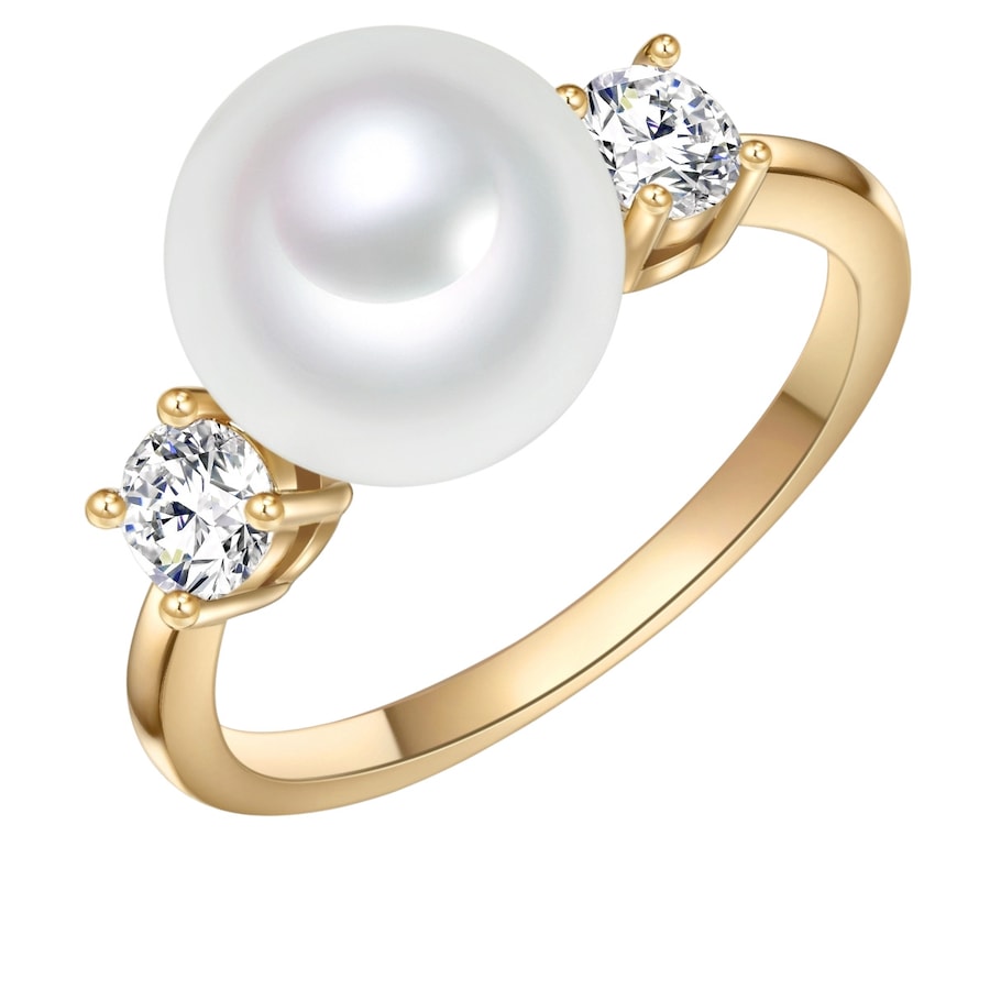Lulu & Jane Perlen-Ring Messing Zirkonia Muschelkernperle in Gelbgold 52 Damen