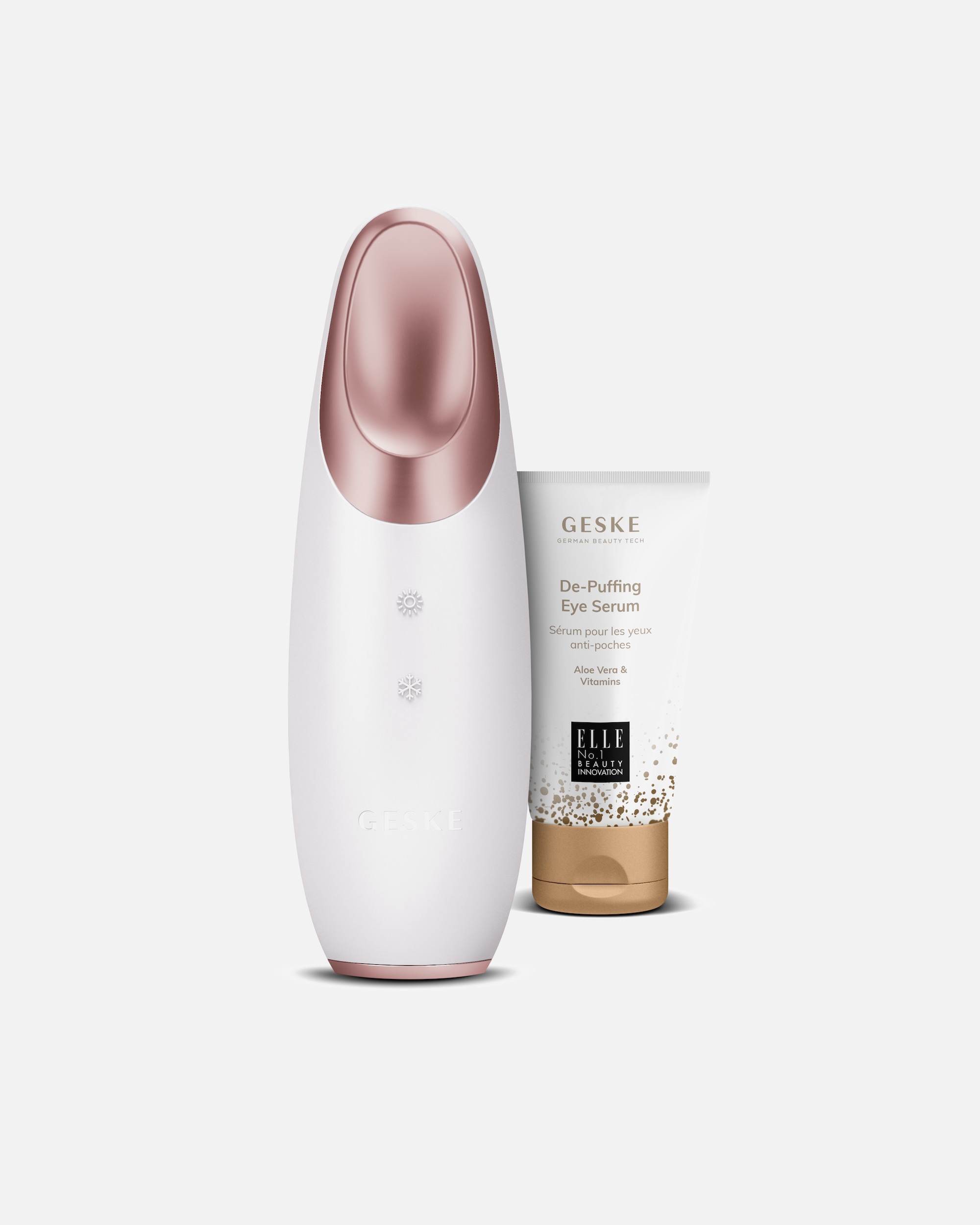 Elektrisches Gesichtsmassagegerät für Unisex GESKE Warm & Cool Eye-Energizer 6 in 1 inkl. De-Puffing Eye-Serum Starlight