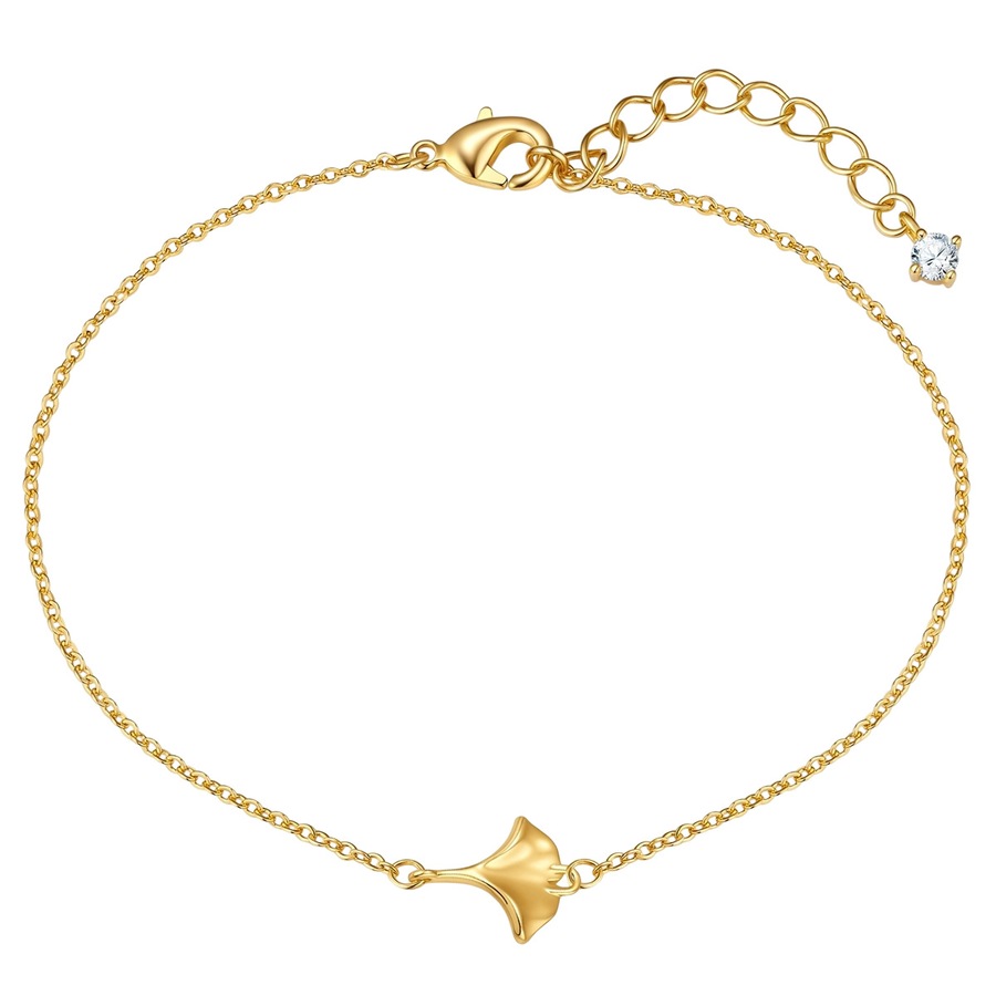 Lulu & Jane Armband Ginkgoblatt aus Messing in gelbgold mit Zirkonia 17,0 cm Basislänge + 3,0 Verlängerung Damen