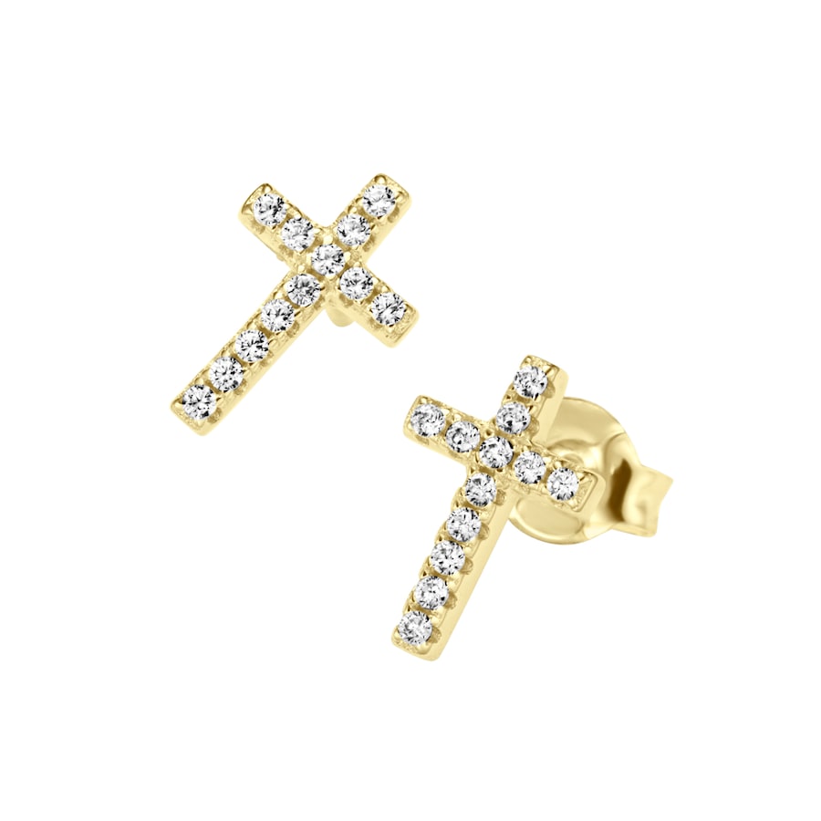 Smart Jewel Ohrstecker Kreuz mit Zirkonia, Silber 925 Gold