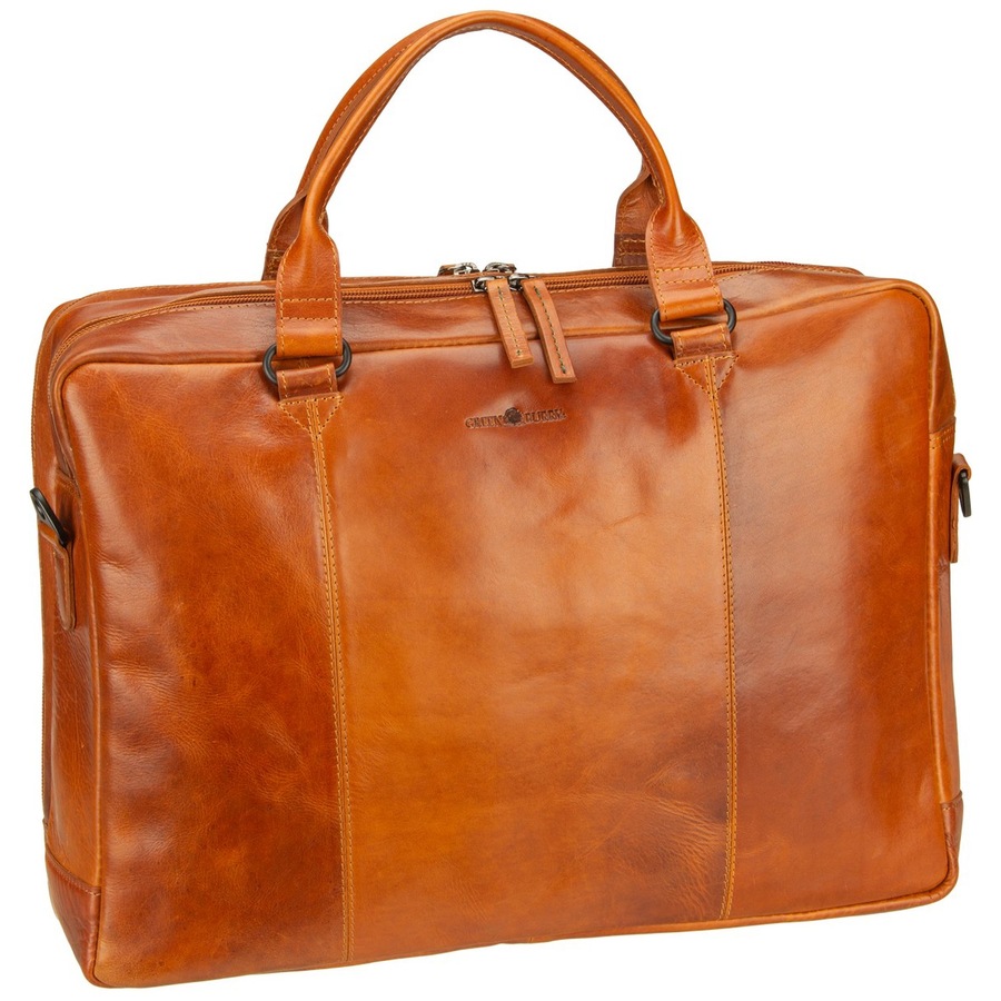 Greenburry Newport Aktentasche Leder 43 cm Laptopfach Caramel Braun Herren