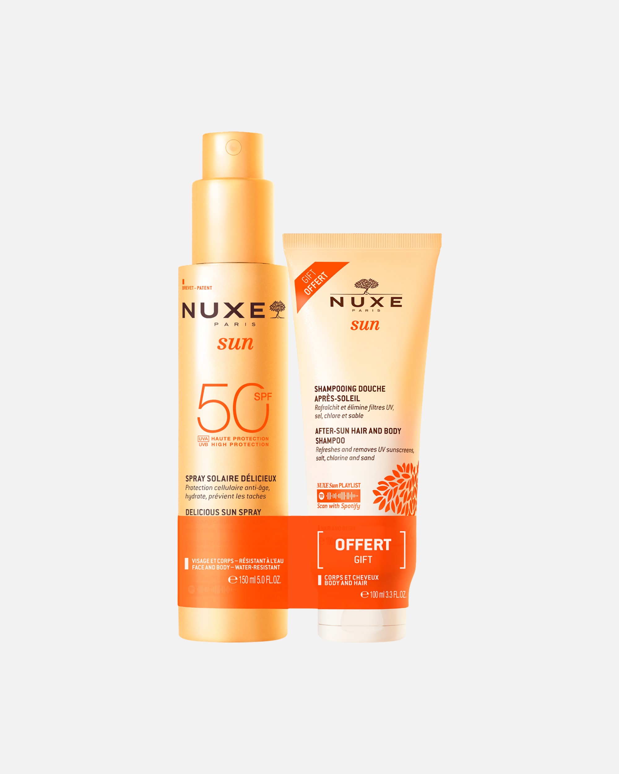 Sonnenpflegeset für Unisex NUXE Default Brand Line Sun Set Sonnenspray Gesicht & Körper LSF 50 + gratis After Sun Duschshampoo 1 Stück