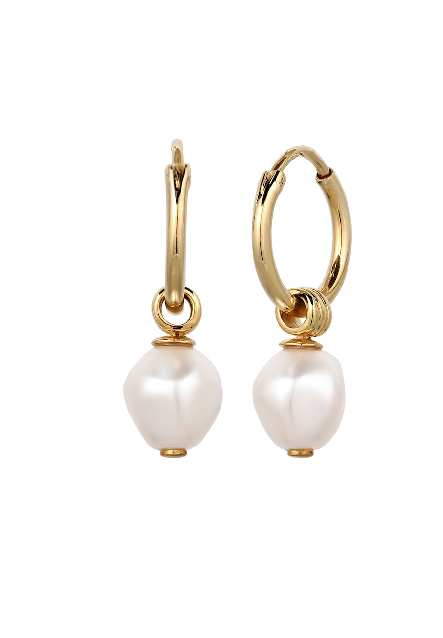 KUZZOI Creolen mit Perlen von Swarovski 925 Sterling Silber goldfarben Herren