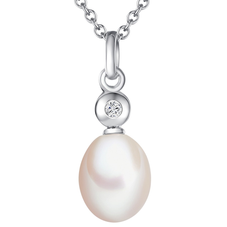 Lulu & Jane Diamant-Kette Sterling Silber Diamant Süßwasser-Zuchtperle in 50 cm + 5 Damen