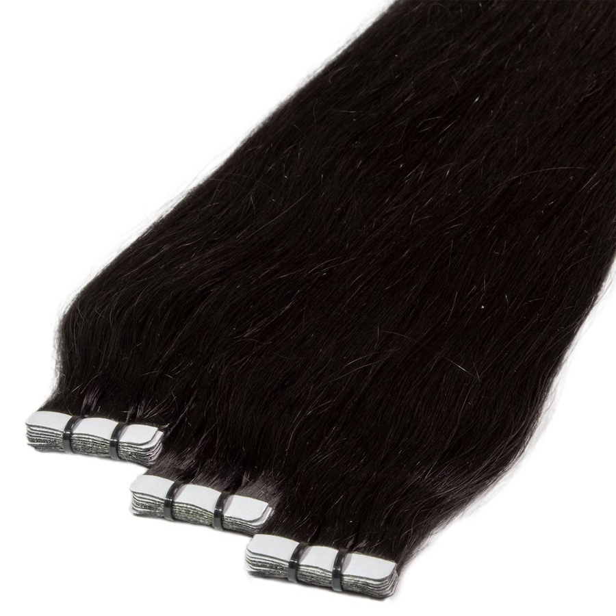 hair2heart Tape Extensions Premium Echthaar #4/0 dunkelbraun 60cm Schwarz Damen