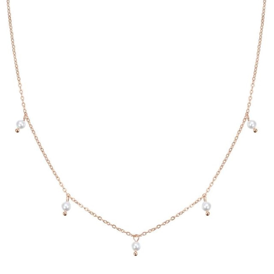 Hey Happiness Minimalistische Perlenkette – Edelstahl Halskette wasserfest Rosegold Nude Damen