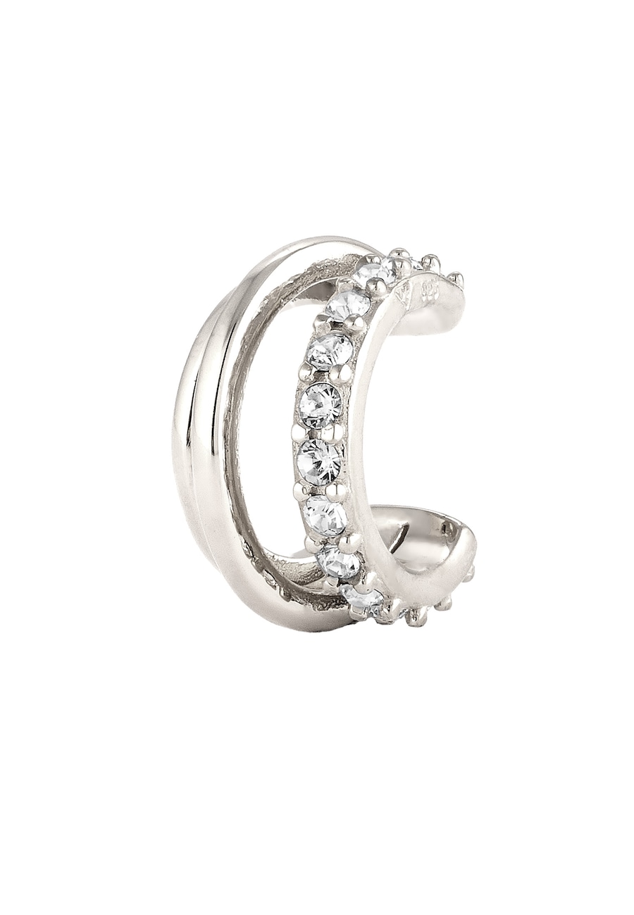Elli Earcuff Single Weiß 925 Sterling Silber, mit Kristallen von Swarovski silberfarben Damen