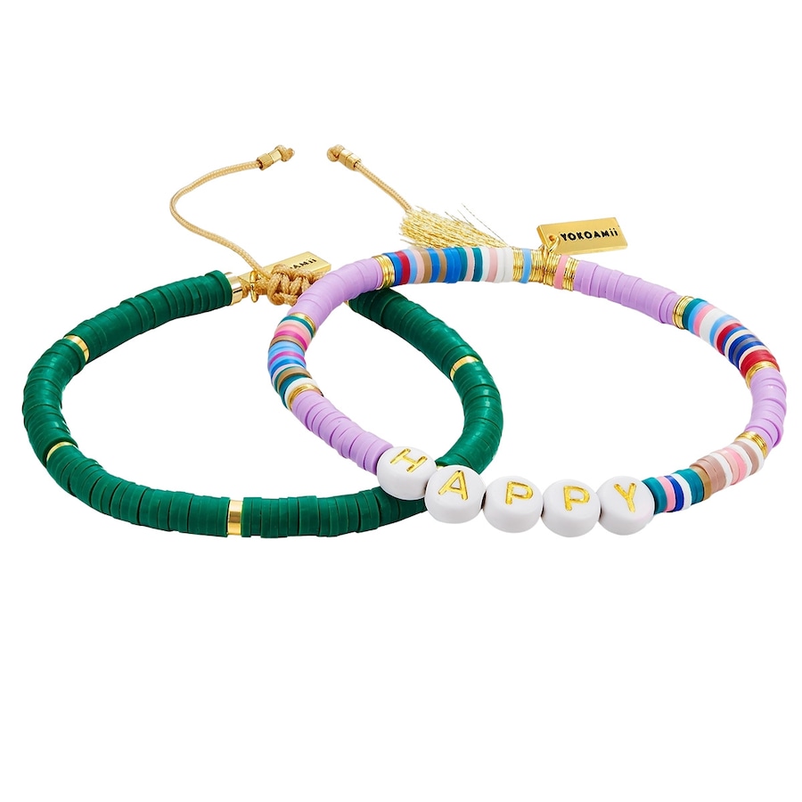 Yokoamii Armband Happy Edelstahl Heishi Perlen in Gelbgold Purple/Green Damen