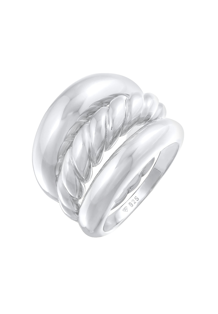 Elli PREMIUM Bandring Twisted Gedreht Set 925 Silber 56 Damen