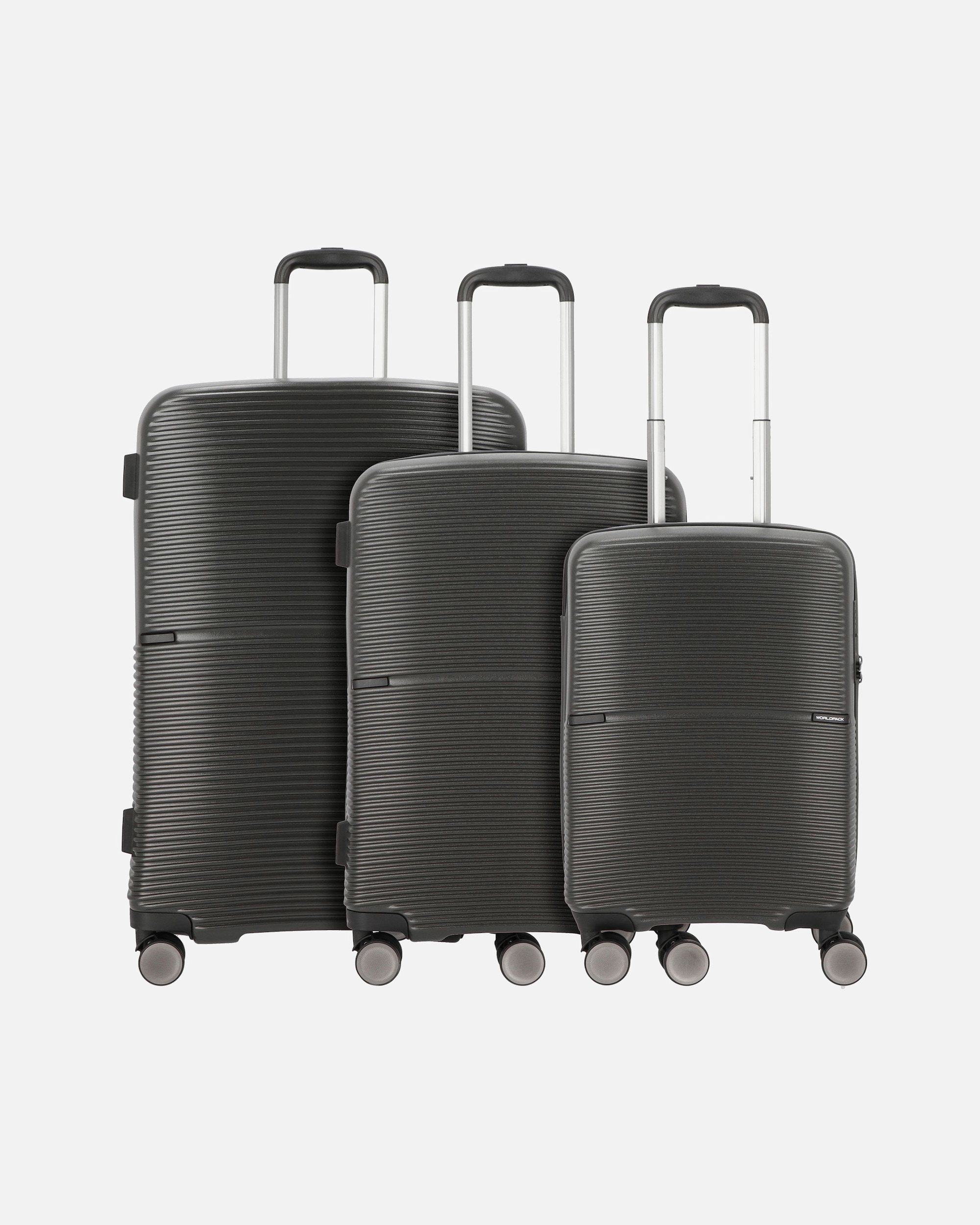 Koffer für Männlich Worldpack San Francisco 4 Rollen Kofferset 3-teilig dunkelgrau