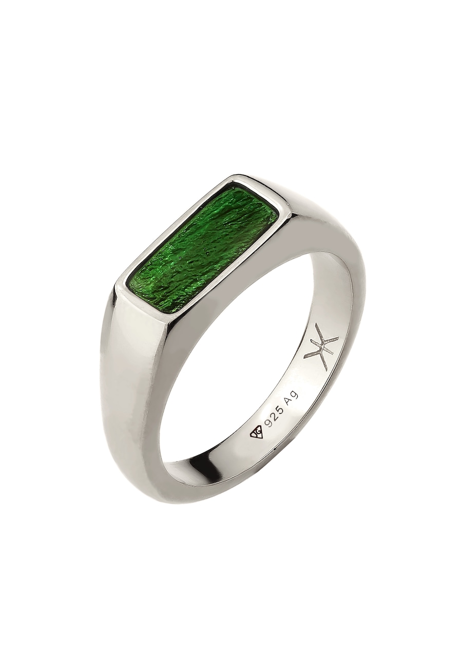 KUZZOI Siegelring mit Emaille Grün 925 Sterling Silber 60 Herren