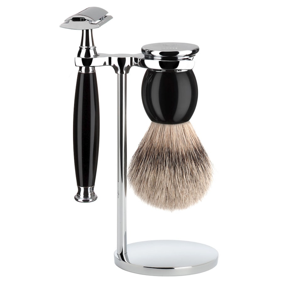 Mühle SOPHIST Rasierset, Silberspitz Dachszupf, mit Rasierhobel, Griffmaterial Edelharz schwarz Herren