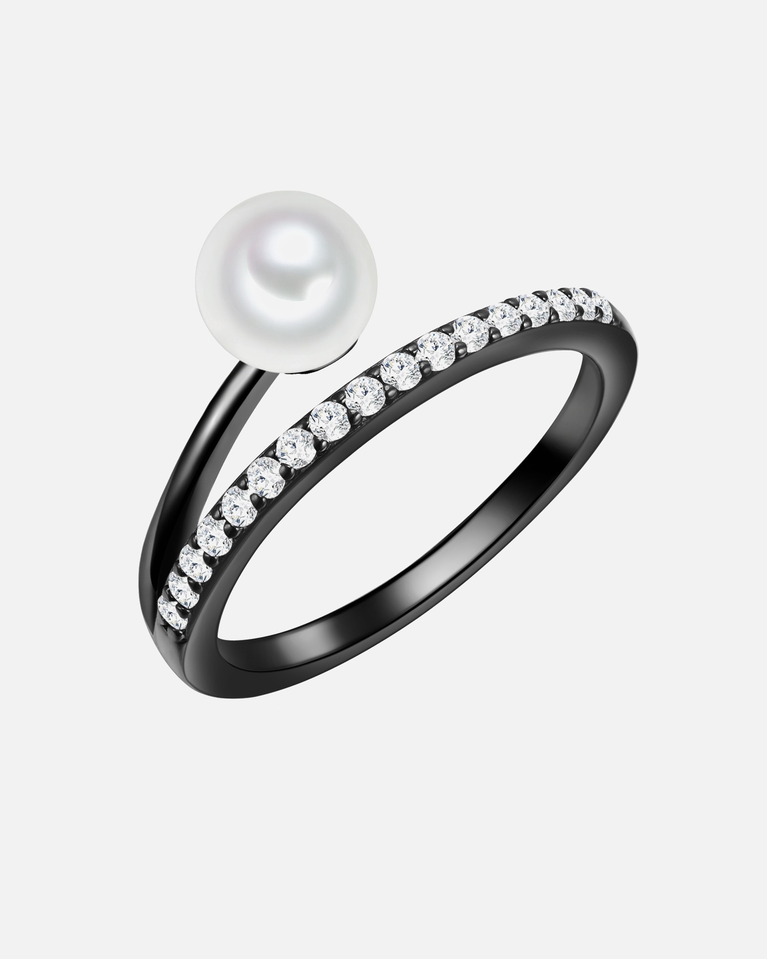 Ring für Weiblich Valero Pearls Ring Sterling Silber Zirkonia Süßwasser-Zuchtperle in Schwarz 50