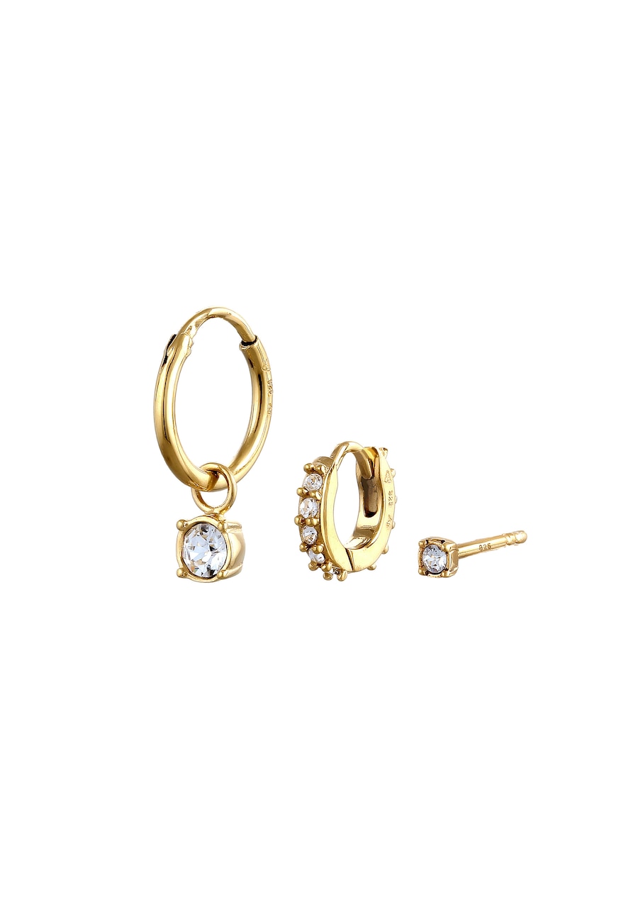 Elli Set Creolen Ohrstecker weiß 925 Silber, mit Kristallen von Swarovski goldfarben Damen