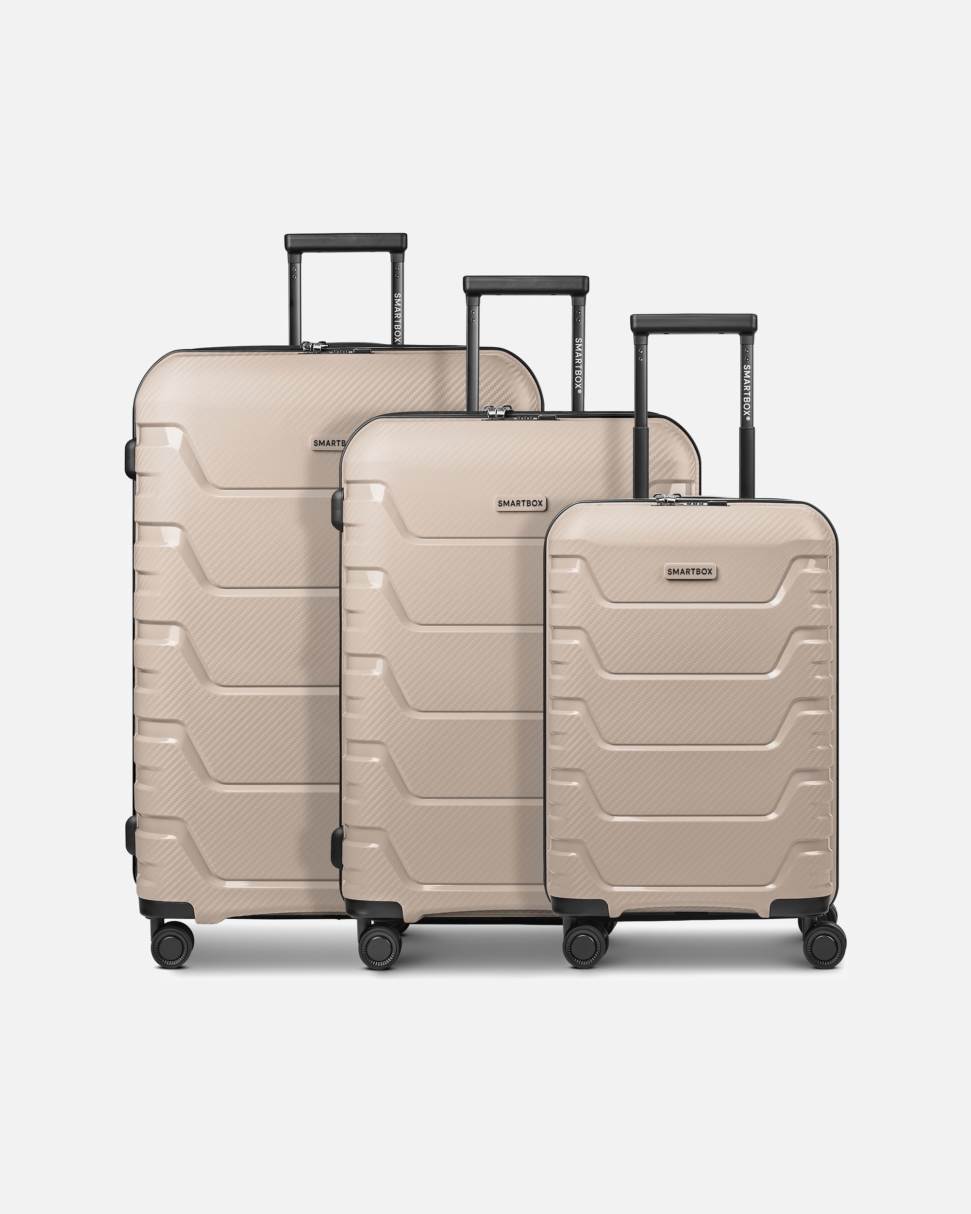 Koffer für Männlich Smartbox Default Brand Line Edition 01 4 Rollen Kofferset 3-teilig mit Dehnfalte beige