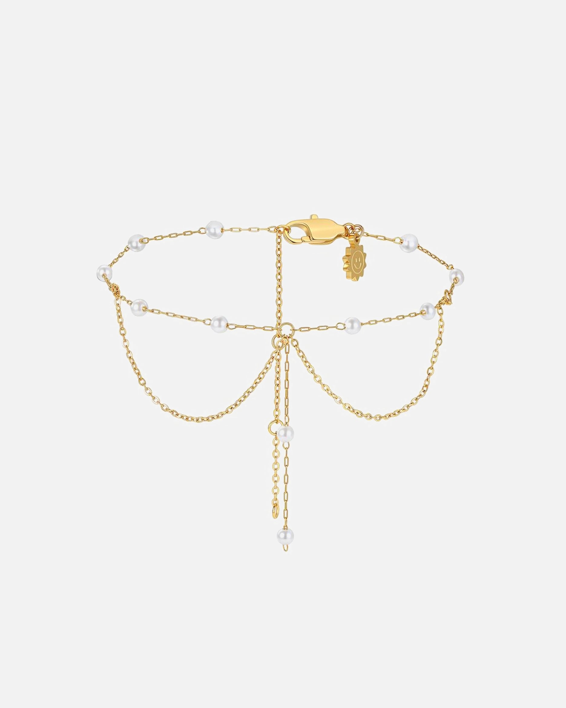 Fußschmuck für Weiblich Hey Happiness Default Brand Line Doppel Perlen Layering Fußkettchen – Edelstahl Fußkette – wasserfest Gold