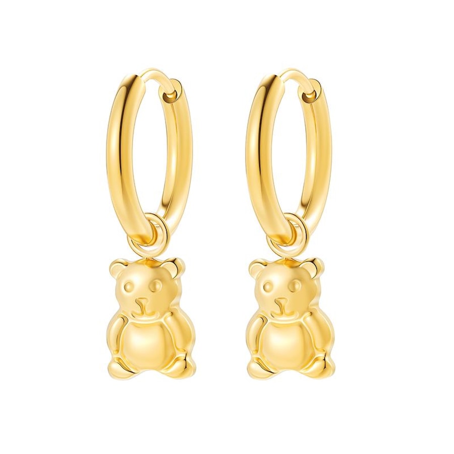 Hey Happiness Teddy Creolen – Bärchen Ohrringe Edelstahl, wasserfest Gold Hellbraun Damen