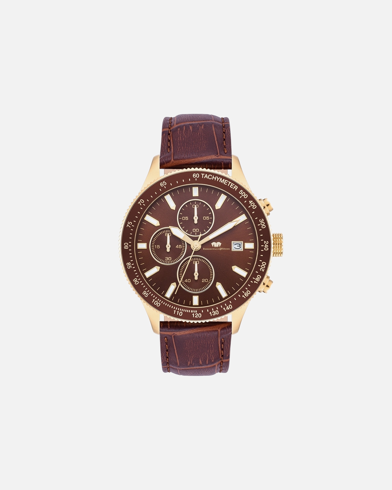 Uhr für Männlich Rhodenwald & Söhne Armband-Uhr Karthago II aus Echtleder in gelbgold 43,0 mm