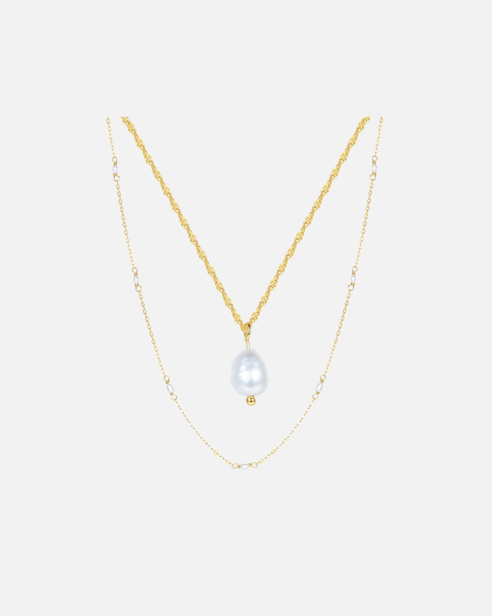 Halskette für Weiblich Hey Happiness Default Brand Line Perlenketten-Set 2er 925 Sterlingsilber Gold