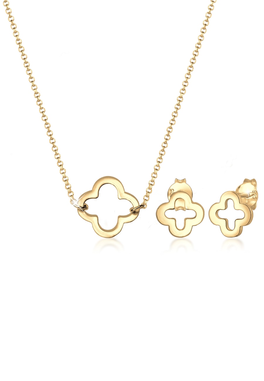 Elli Kette Stecker Kleeblatt Glücksbringer 925 Silber golfarben Damen