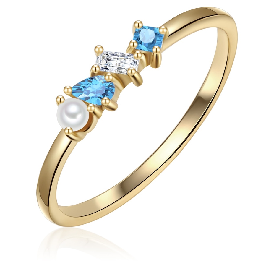 Glanzstücke München Ring Sterling Silber Zirkonia Süßwasser-Zuchtperle in Gelbgold 52 Damen