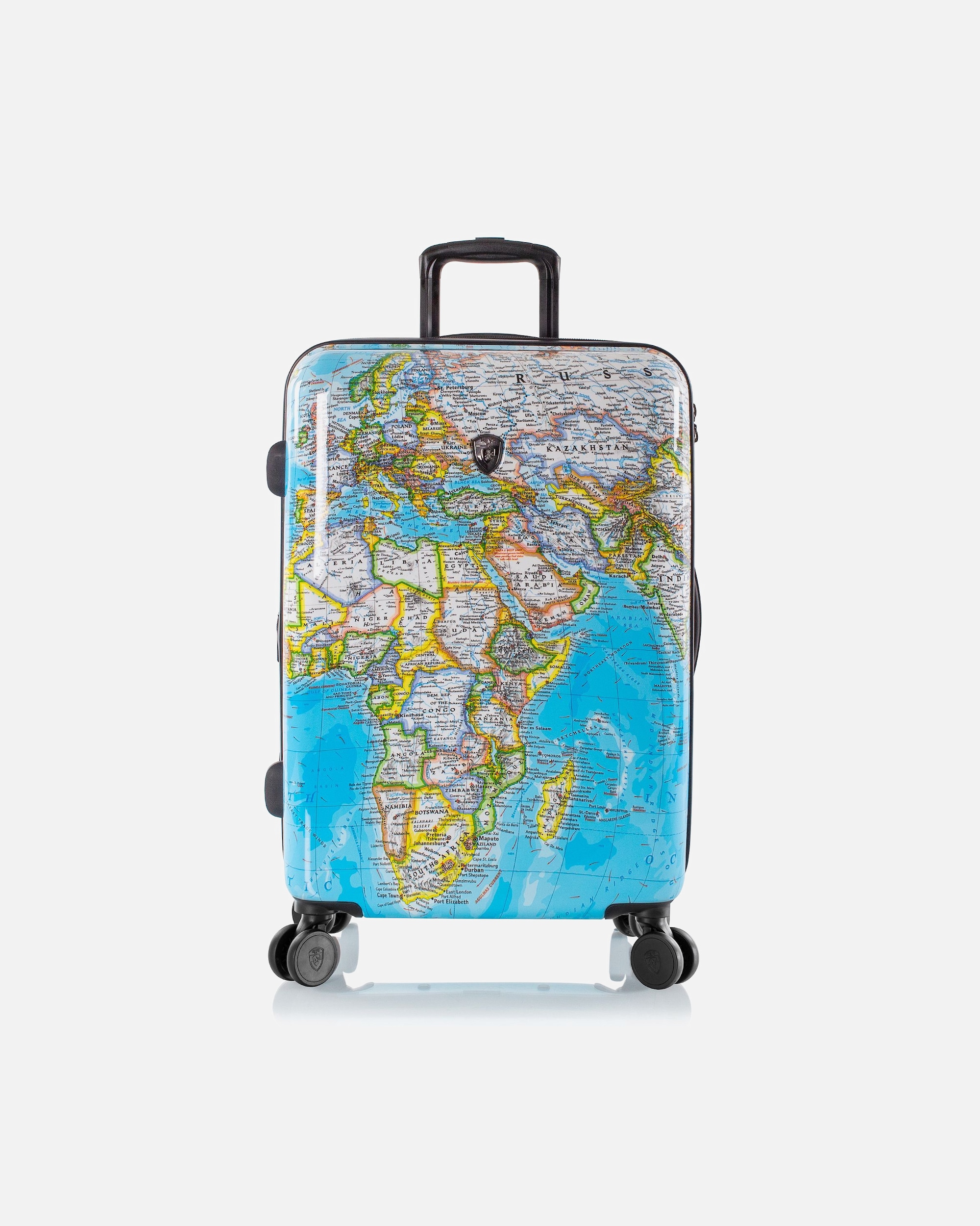 Trolley für Männlich Heys Black Camo 4 Rollen Trolley M 66 cm mit Dehnfalte world map