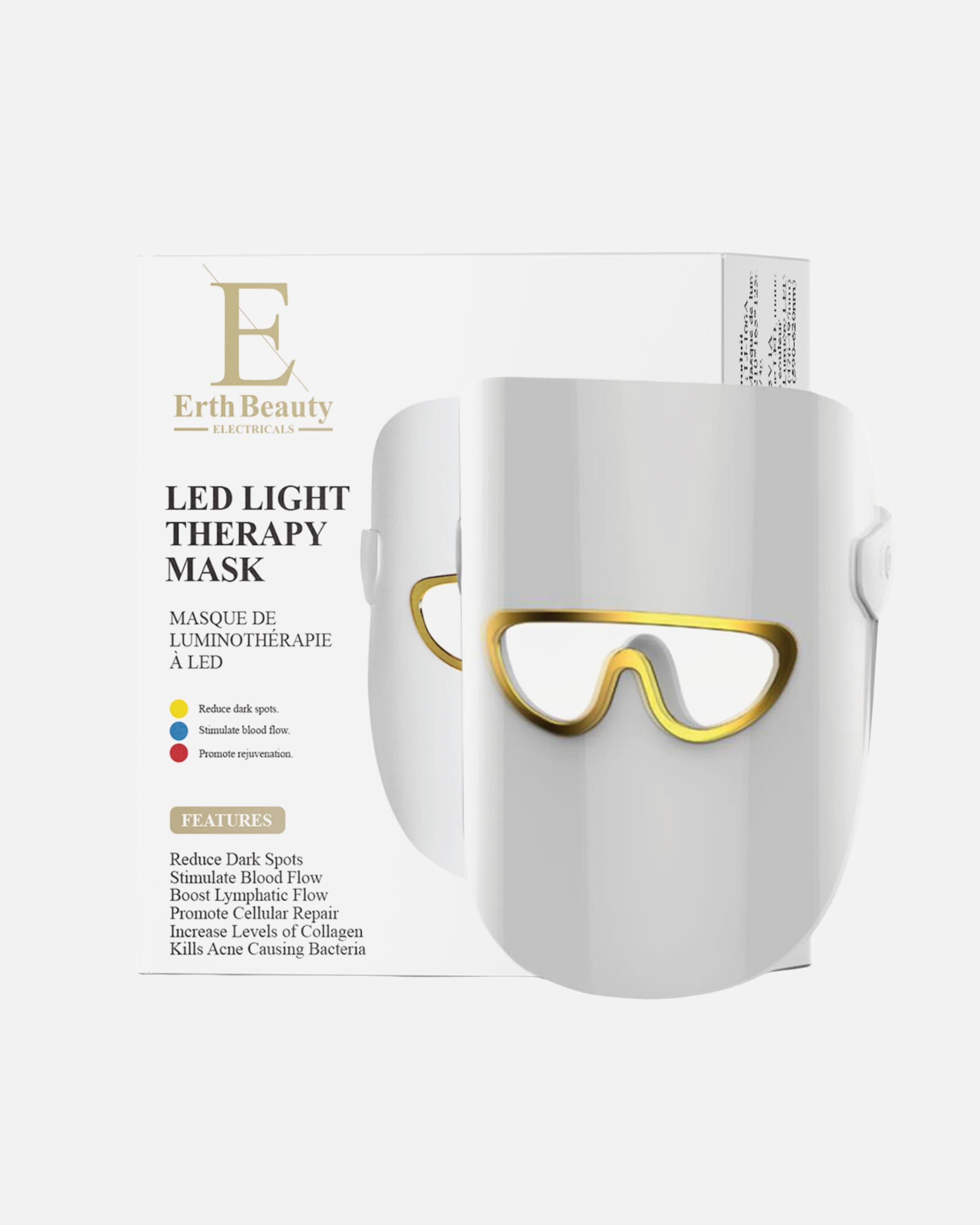 Elektrisches Gesichtsmassagegerät für Weiblich ErthSkin London LED-Lichttherapie-Maske mit 3 Farbmodi – Weiß 1 Stück Stück