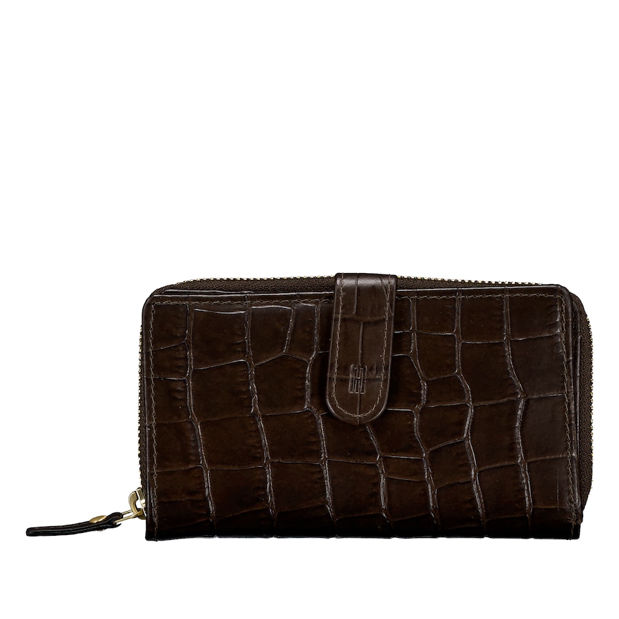 Hausfelder Manufaktur Geldbörse Kroko mit RFID-Schutz Dark Brown Damen