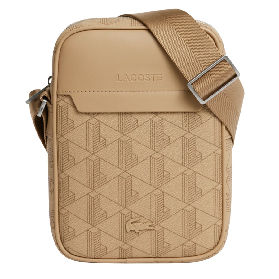 Lacoste Umhängetasche 'The Blend Vertical Monogram Camera Bag,' Beige Braun Herren
